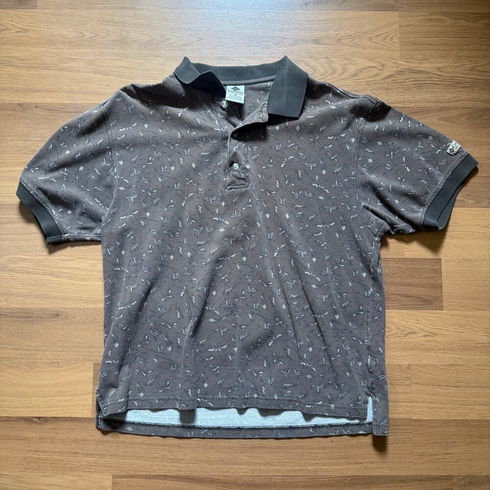 Men's Vintage 90's Columbia Brown Heavy Cotton Dragonfly Polo Shirt Sz Medium